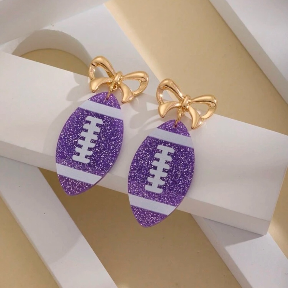 Purple Football Earrings NWOT - Picture 4 of 8